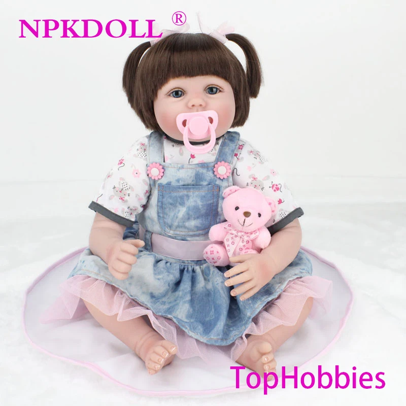 

G183 Silicone Reborn Baby Dolls 22 Inch New Fashion 55cm Realistic Lovely adorable cheeks girl wearing dress Kids toys