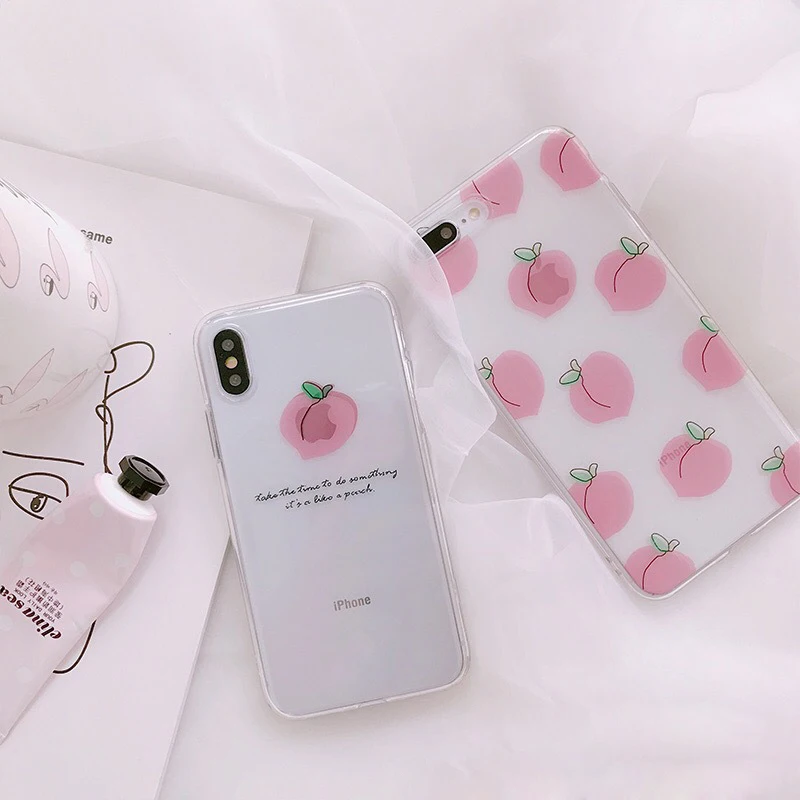 

PGSD Simple Fashion Peach Transparency Mobile phone shell for iphone XS MAX XR apple 7/8Plus 6s Soft case protect back cover