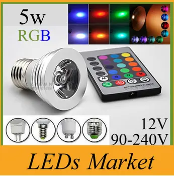 

5W LED RGB Bulb 16 Color Changing LED Spotlights RGB led Light Bulb Lamp E27 GU10 E14 MR16 GU5.3 IR Remote Control 85-265V & 12V