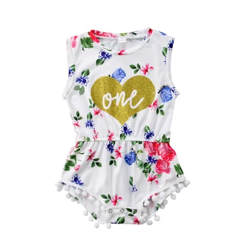 

Casual Toddler Baby Girl Romper Floral ONE Letter Print Sleeveless Body Suit Sunsuit Summer Outfits One Piece
