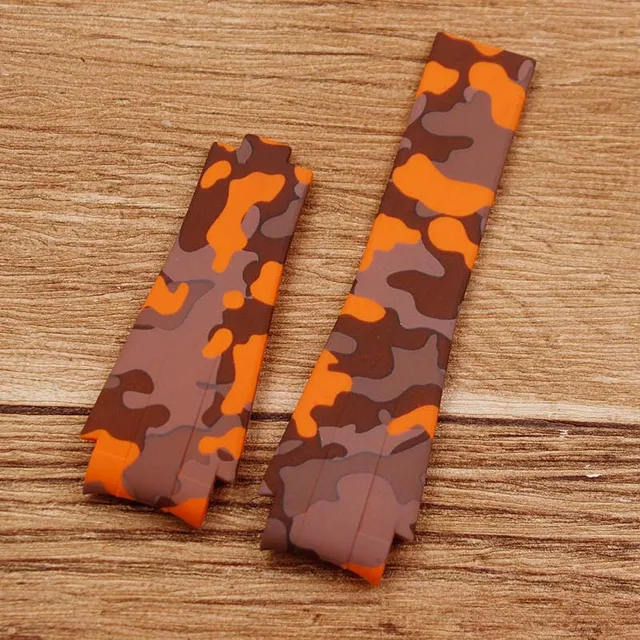 Watch Accessories Applicable for Rolex Diver Rubber Belt Ditongs Imported Silicone Strap Water Ghost Tape 20mm Men's Watch Strap Orange Camo
