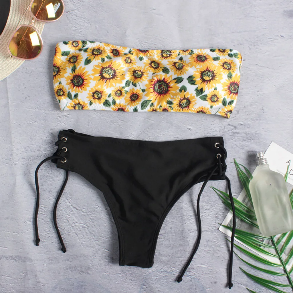 

Women's Two Pieces Bathing Suits Top Strapless Strap Ruffled With High Waisted Bottom Bikini Set vikinis para mujer 2019#30