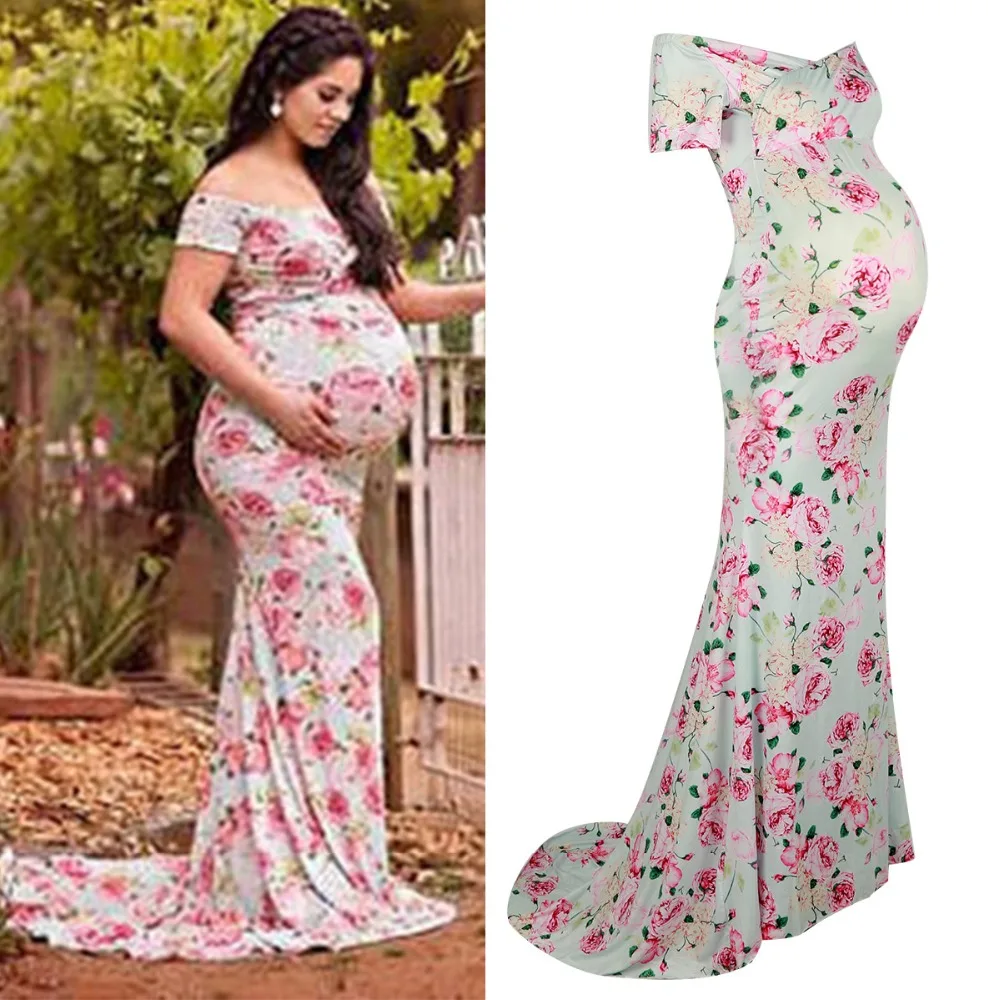 Puseky женское платье для беременных с цветочным принтом, с открытыми плечами, с короткими рукавами, аксессуары для банкета, с принтом Макси, с