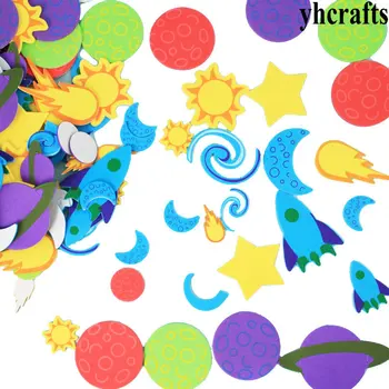 

1bag/LOT.Outer space foam stickers Color learning Craft toys Kindergarten crafts.Wall stickers Pocket crafts Handmade homework
