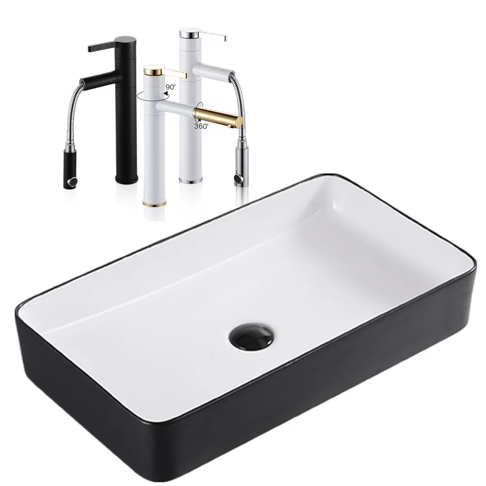 

Nordic ceramic washbasin square basin simple black bathroom European art washbasin home basin