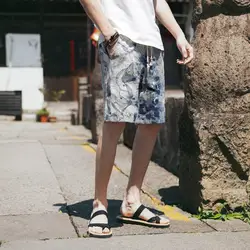 Летние пляжные шорты мужские s хлопок лен широкие ноги дышащие широкие брюки шаровары короткие мужские повседневные мужские шорты-бермуды