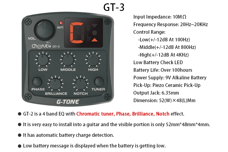 Cherub гитара Эквалайзер предусилитель система фазовый эффект аксессуары для гитары хроматический тюнер акустическая реверберация задержка GT-серия