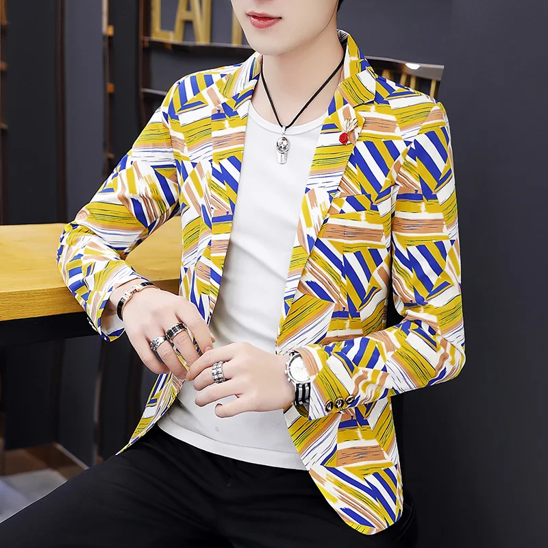 

Spring Autumn Men's Korean Style Casual Short Jacket Striped Thin Slim Fit One Button Blazers Jackets Long Sleeve Coat F21