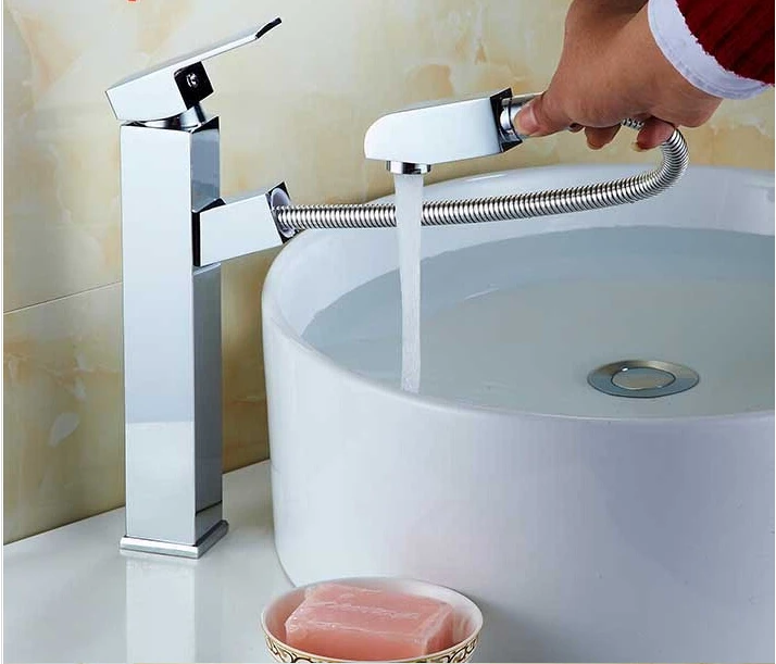 High Square shape brass pull out laundry faucet basin faucet water tap