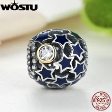 Real de Plata de ley 925 Azul Cielo de La Noche Estrella Charm Fit Pandora Original Pulsera Collar Auténtico Lujo Mujeres DIY Joyería
