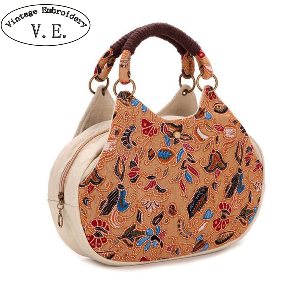 

Vintage Embroidery Women Handbags Floral Printed National Ladies Travel Totes Bag Coins Mobile Phone Beach Bags Bolsos Mujer