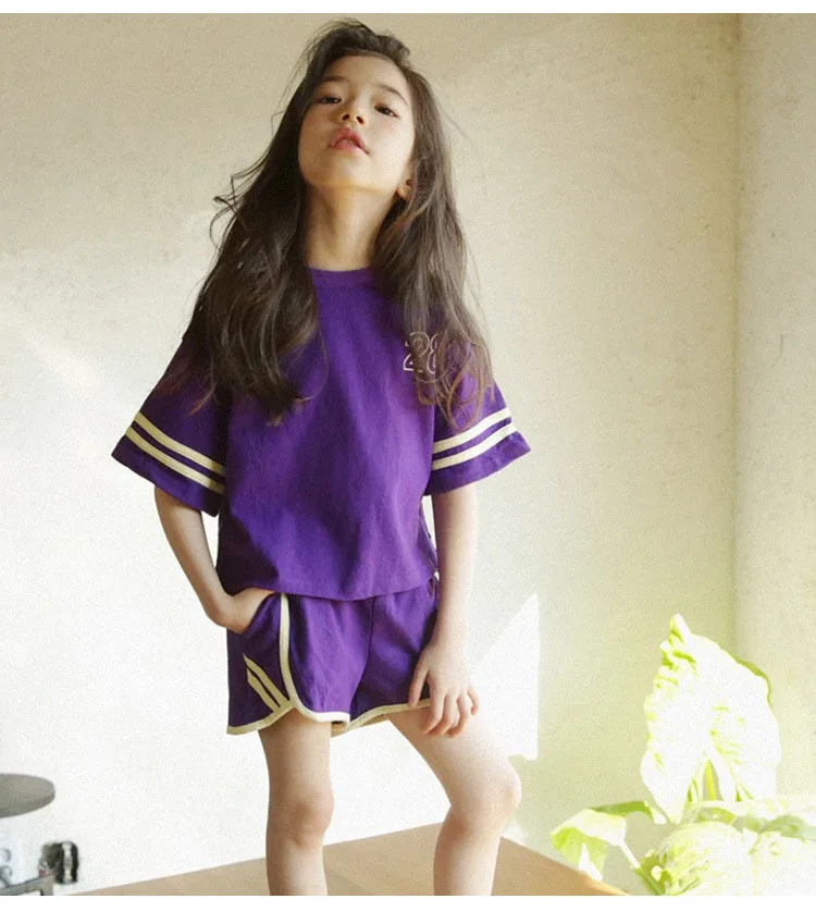 Kids Girls Tracksuit Clothing 2019 Summer Sport Suit For Girl Outfits Children 2 Pcs Solid Short Sleeve T Shirts Tees & Shorts  (10).jpg