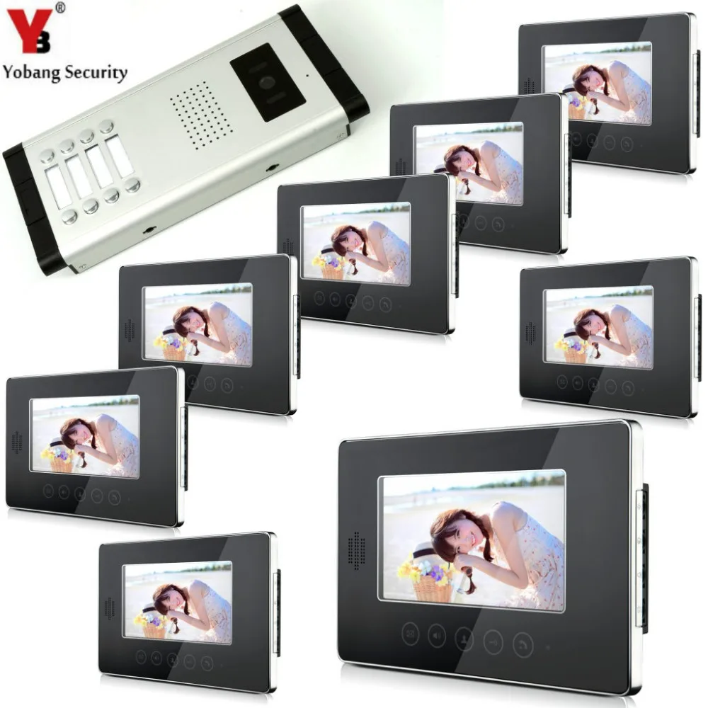 

Yobang Security Video Door Intercom 7'Inch Touch Screen Video Doorbell Monitor Intercom System For 8 Units Apartment
