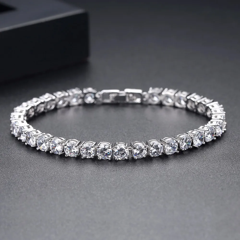 LUOTEEMI Classic 5MM Round AAA Clear Cubic Zirconia Tennis Bracelet for Women Fashion White Gold Color Bangle Bracelet Jewelry