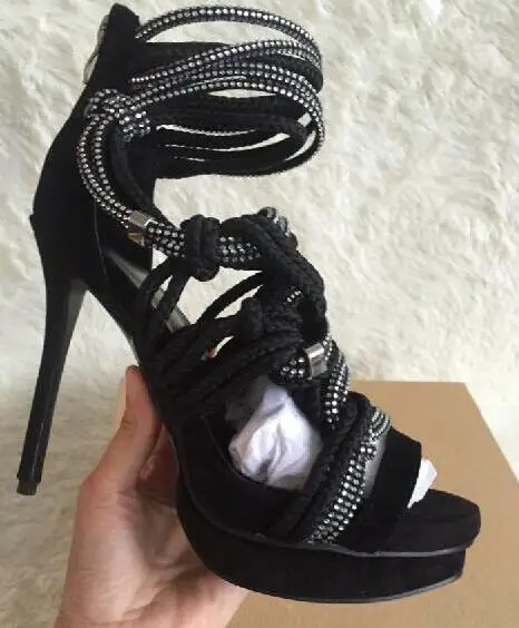 

Newest Multicolor Ropes Cross Women Roma Style Sandals Cut Outs Ankle Bandage Ladies Sexy Gladiator High Heels Plus Size 42