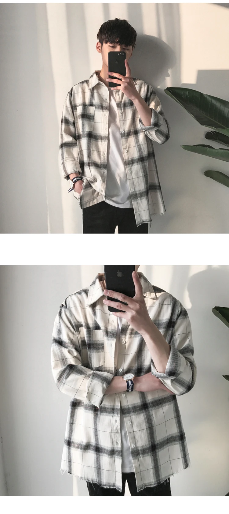 LAPPSTER мужские клетчатые рубашки в стиле хип-хоп,, Мужская корейская мода, уличная белая рубашка, Мужская свободная винтажная рубашка большого размера, одежда