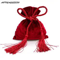 Высокое качество Конфеты Drawstring Сумка кисточкой бархат мешок 12x14 см (4,7 "x 5,5") свадебные пользу упаковка мешок джутовый подарочный пакет