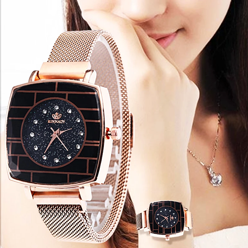 

WJ-7872 Luxury Diamond Rose Gold Women Watches Ladies Starry Sky Magnetic Watch Mesh Steel Rhinestone Female Wristwatch For Girl