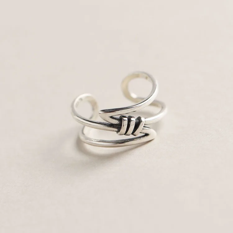 

925 Sterling Silver Geometric Twisted Knot Minimalist Retro Line Personality Vintage Hipster Open Ring Women Daily Wear Jewelry