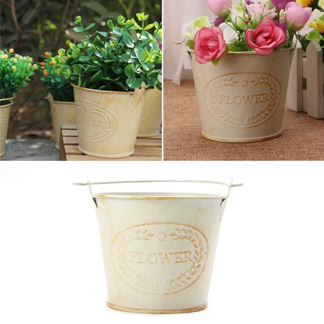 Vintage Galvanised Metal Iron Flower Shabby Vase Pot Barrel Planter Vintage Galvanised Metal Iron Flower Shabby Vase Pot Barrel Planter Garden Decor Pots Planters