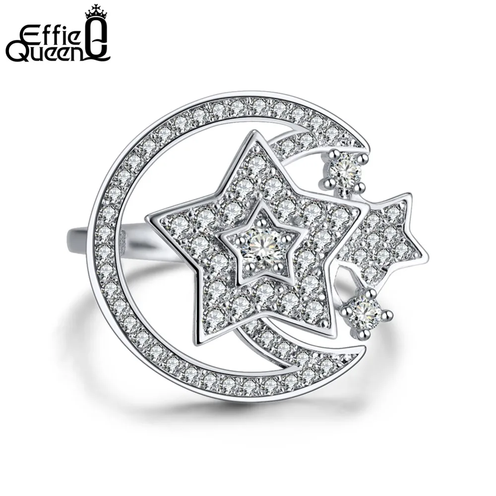

Effie Queen Rotating Moon & Star Rings for Women AAA Cubic Zirconia Pave Setting Cocktail Ring Female Accessories DR153