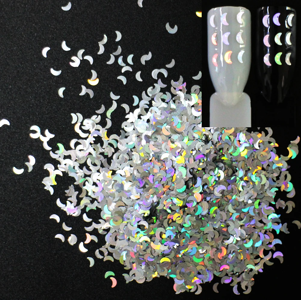 

30g~500g ,3mm Moons Holographic Glitters Laser Slices Paillettes Glitters Sequins For Nail,Body,Tattoo Art,Make Up,Pigment