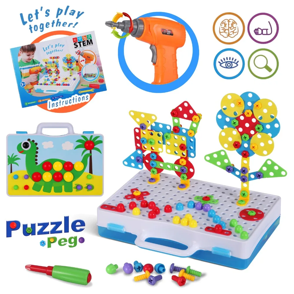 Креативный дизайн мозаика Строительная игрушка гриб гвоздь комплект Детские развивающие игрушки головка для дрели головоломка игрушки подарок для детей мальчик