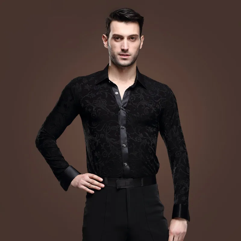 black mens latin shirts dance top mens ballroom dancewear men's latin