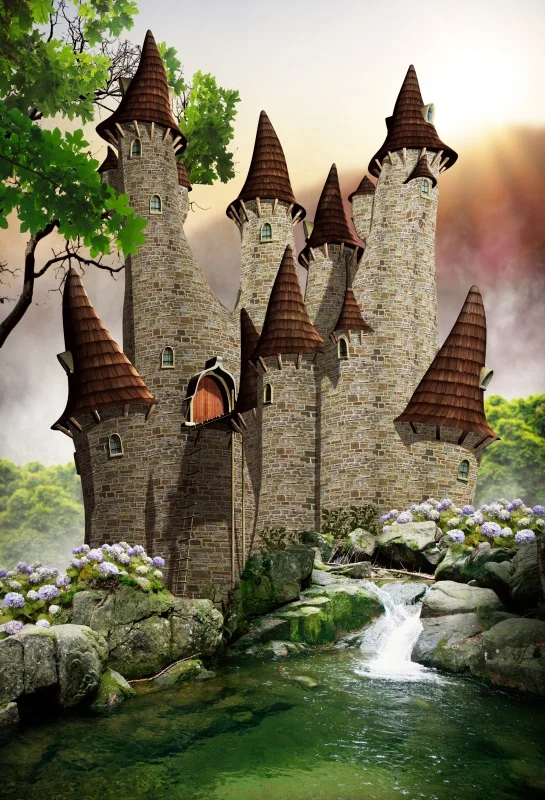 Laeacco детский замок эльф Dreamy цветы речной камень обои узор фотографический фон