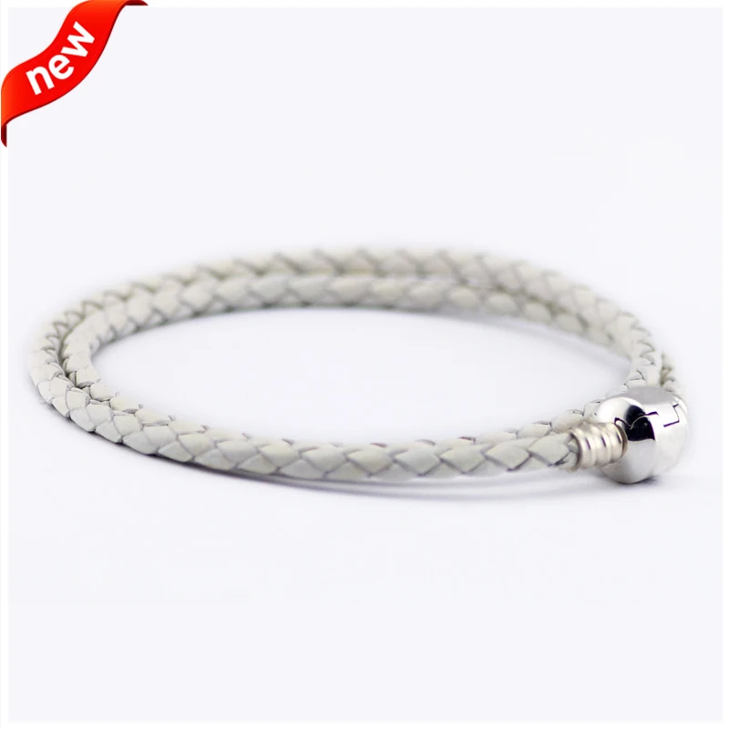 

White Leather Bracelets 925 Sterling Silver Jewelry Free Shipping
