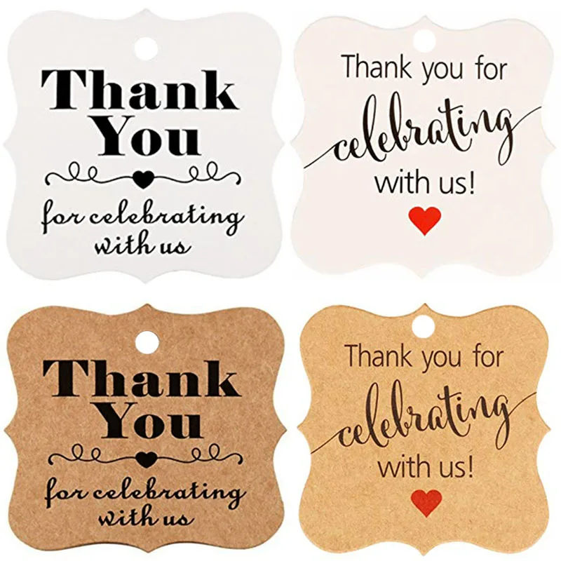 

300pcs Kraft Paper Gift Tags "Thank You for Celebrating with Us" Jute Twine for Price Tags Packaging Hang Clothing Garment Tags