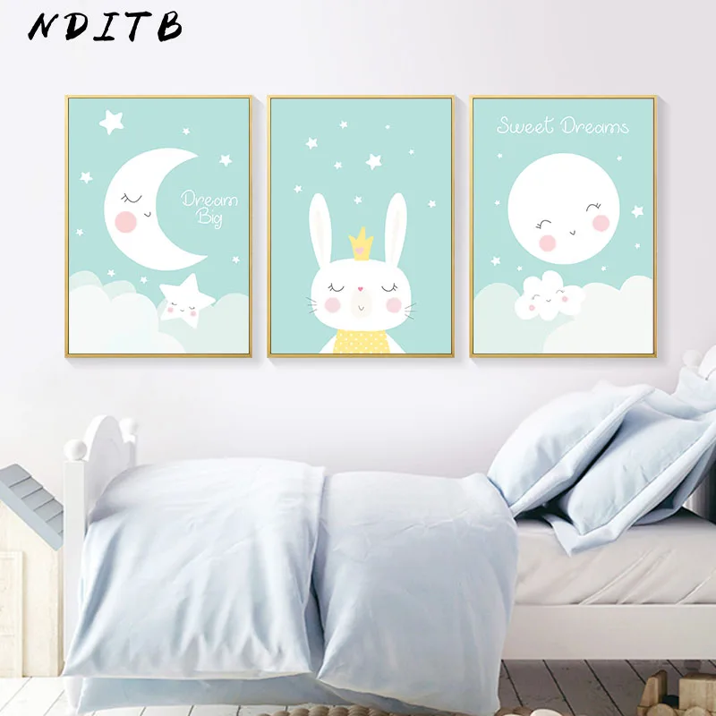 NDITB мультфильм кролик луна холст постеры Nurser печать настенная живопись