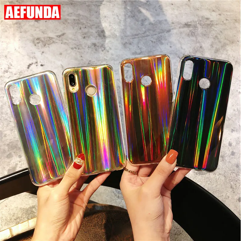 

Glossy Holographic Laser Case For Huawei P10 P9 Lite P Smart 2019 Honor 8X Mate 20 Pro Case Rainbow TPU IMD Cover P20 P30 Lite
