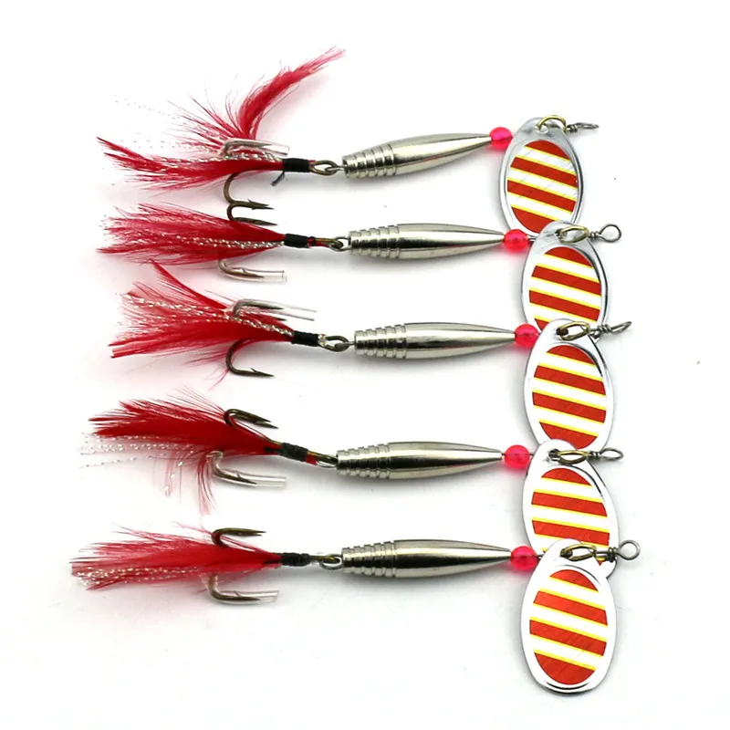 Hengia 5pcs 11g 8cm Spinner Spoon Fishing Lures Pike Bass Hard Metal
