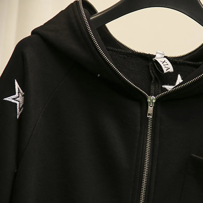 Толстовка на молнии с длинным рукавом черная Свободная 2019|black sweatshirt|hood hoodiehoodie top |