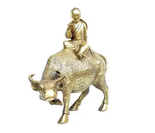 

Chinese Copper Bronze Folk Shu Tong Book Child Cowboy Ride Bull Ox Bronze Statue