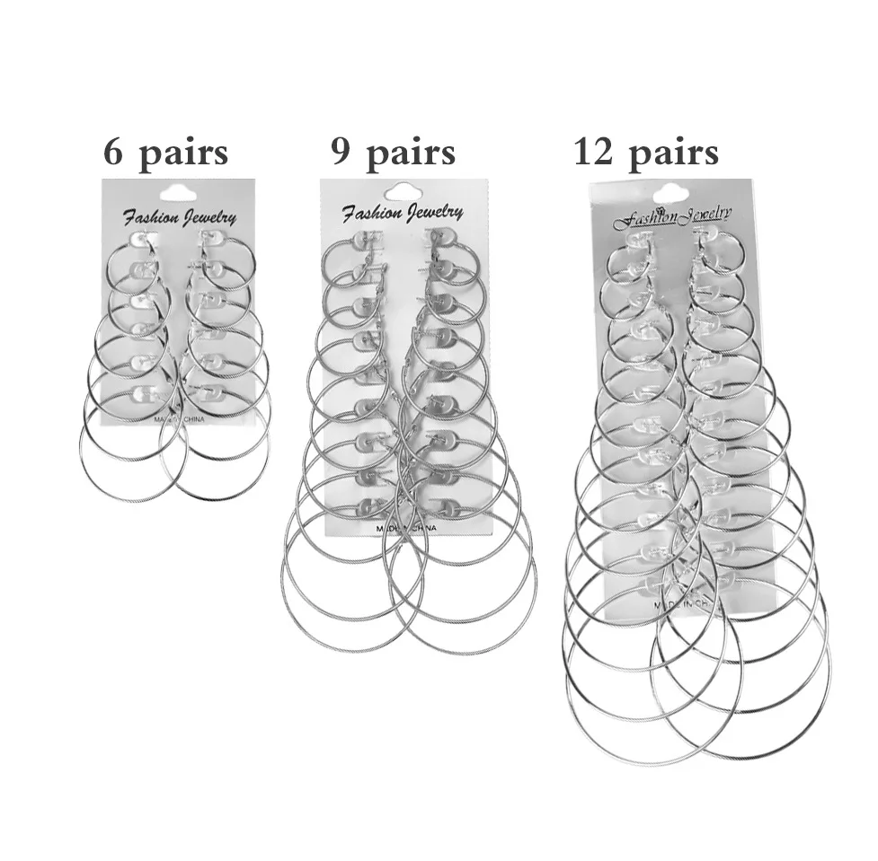 Негабаритных большой круг комплект серег-колец для Для женщин простой в стиле панк Brincos, можно носить круглый серьги вечерние ювелирные изделия подарок 6/9/12 пара/лот