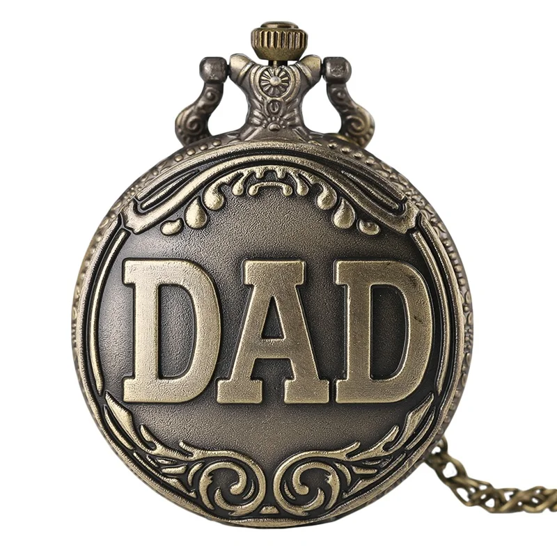 

Antique DAD Pocket Watch Pendant Necklace Bronze Steampunk Mens Pappy Father's Day Gift Present