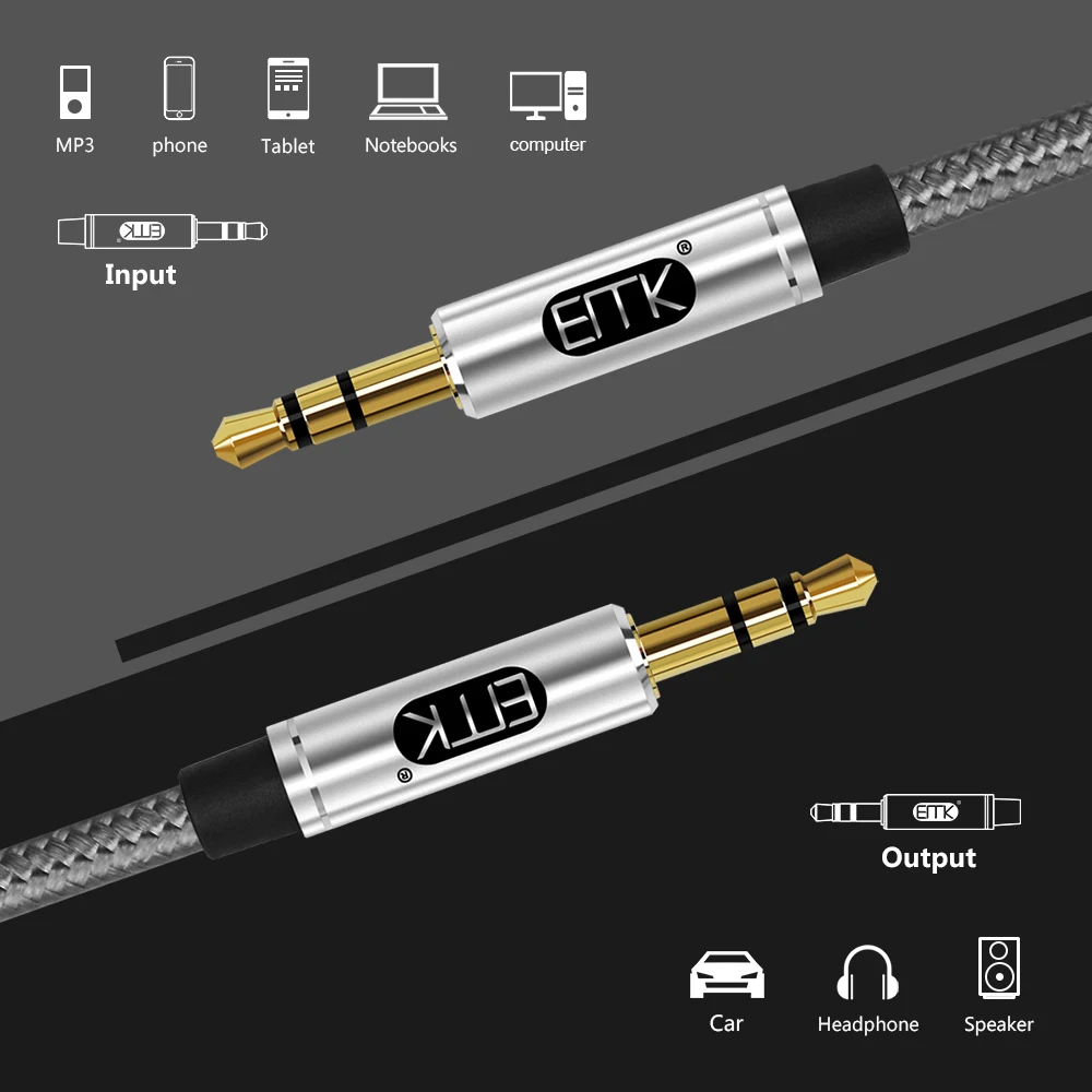 Аудиокабель EMK Jack 3 5 аудиокабель мм для колонок кабель Aux iPhone 6 Samsung galaxy s8