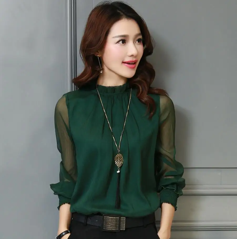 

Black Red White Chiffon Blouse Women 2017 Long Sleeve Ladies Office Shirts Korean Fashion Casual Slim Women Tops Blusas