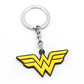 

GWTS 12pcs/lot Wholesale Movie Jewelry Justice League Wonder Woman Key Ring W Letter Keychain Men Chaveiro Gift