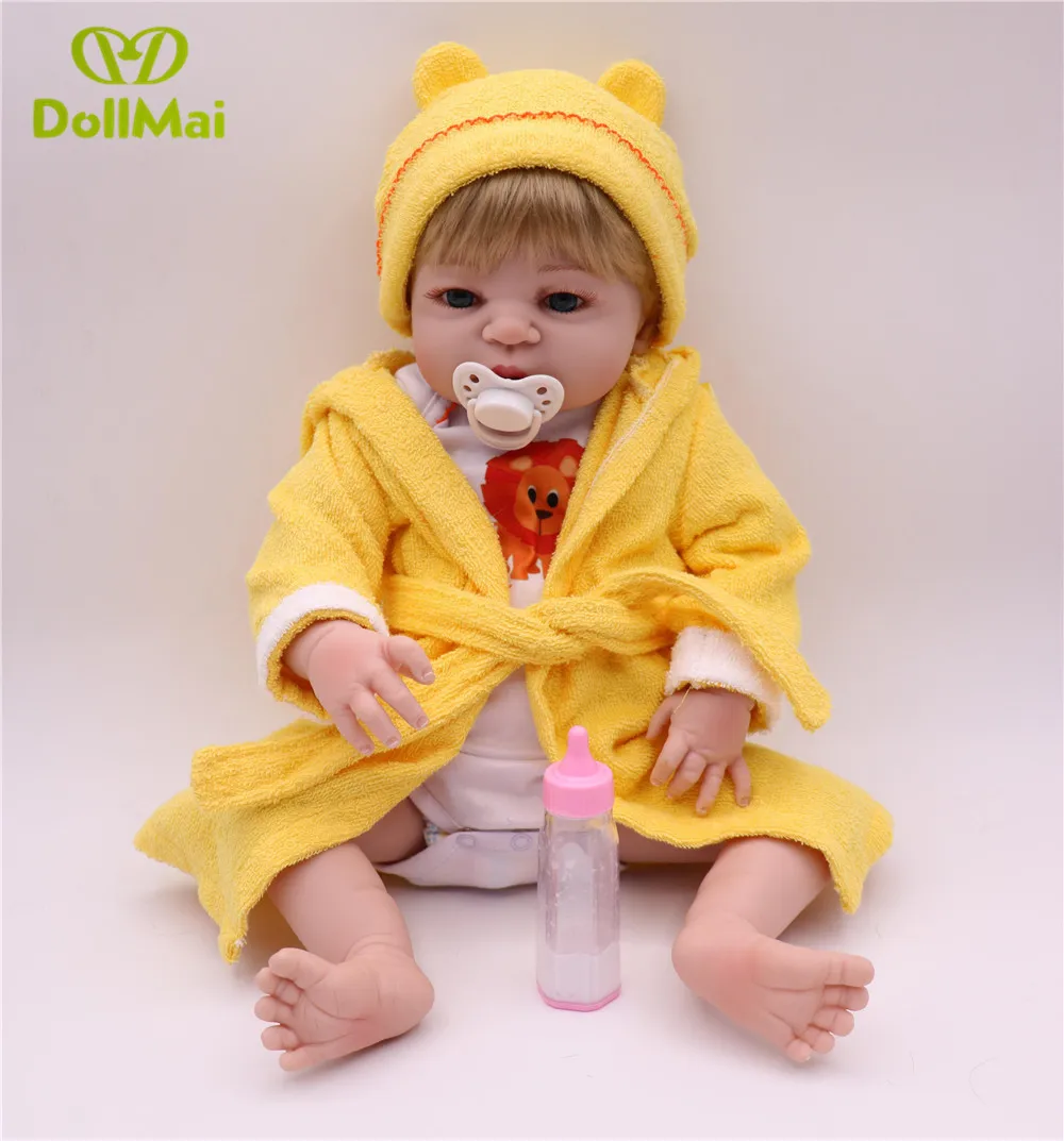 22 &quotсиликоновый reborn baby boy girl dolls парик из светлых волос с мультяшным львом банные