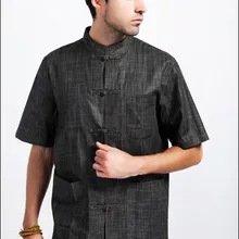 Летние черные традиции китайской Для мужчин хлопок лен Кунг-Фу рубашка M, L, XL, XXL, XXXL M12-1