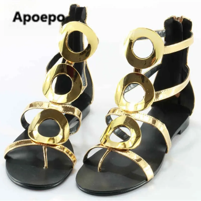 Pisos Metálico Mujeres Zip Botas Gladiador Nuevo 2018 Charol Snc Moraima Botines Verano Recortes Sandalias Oro Círculo vg0Enxwq