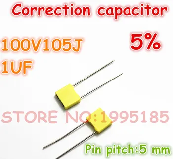 

50pcs/lot correction Capacitor 100V105J 1UF 105J100V 5% Metallized polyester film capacitor Pin pitch 5 mm