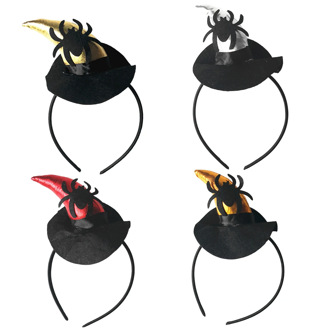 cheap 4pcs Kids Hair Hoop Ox Horn Hat Spider Decor Hair Band Party Headband Hair Accessories for Women Girls Halloween Party Costume