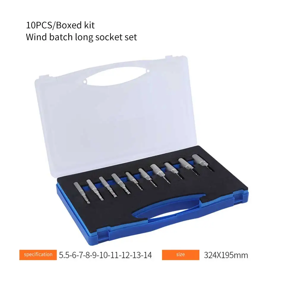 10pc Plastic box 80 мм Набор шестигранных головок 10 шт. 15 шт. 1/" шестигранный хвостовик адаптер сверло хром-ванадиевая сталь набор инструментов для ремонта автомобиля Lokma Seti - Цвет: 10pc Plastic box