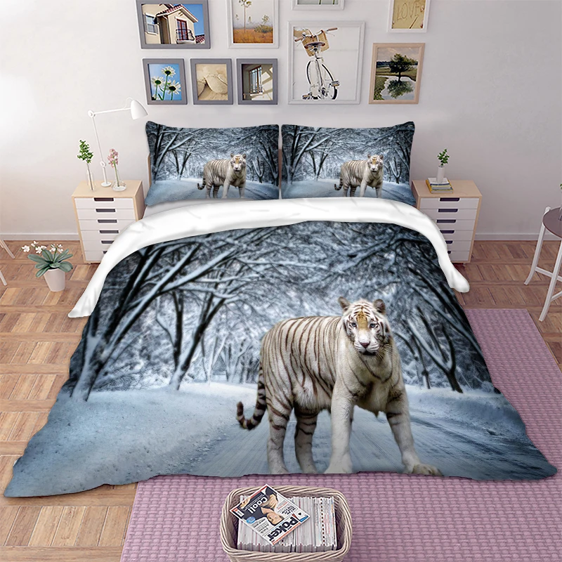 3d тигровый белоснежный пододеяльник, Постельный набор, пододеяльник, постельное белье, 3 шт., Твин, королева, король, размер, домашний текстиль