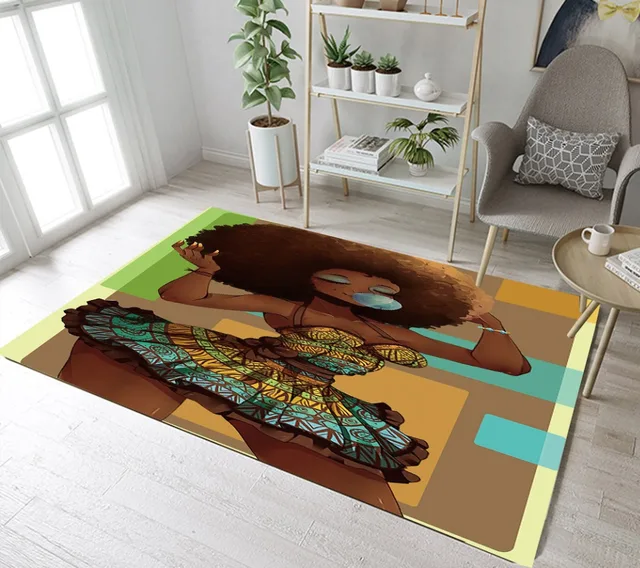 LB African American Afro Girl Black Woman Area Rug Non slip For Living