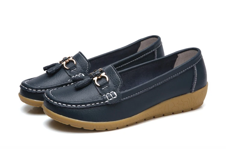 Women's Graceful Genuine Leather Loafers Navy Blue